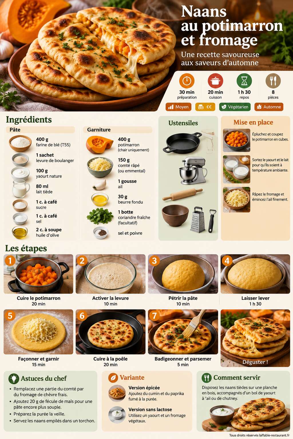 Fiche recette Naans au potimarron et fromage : recette savoureuse Fiche recette Naans au potimarron et fromage : recette savoureuse