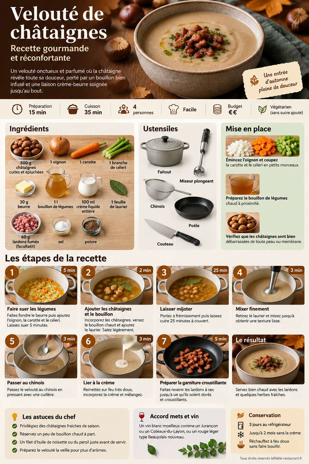 Fiche recette Velouté de châtaignes : recette gourmande et réconfortante Fiche recette Velouté de châtaignes : recette gourmande et réconfortante