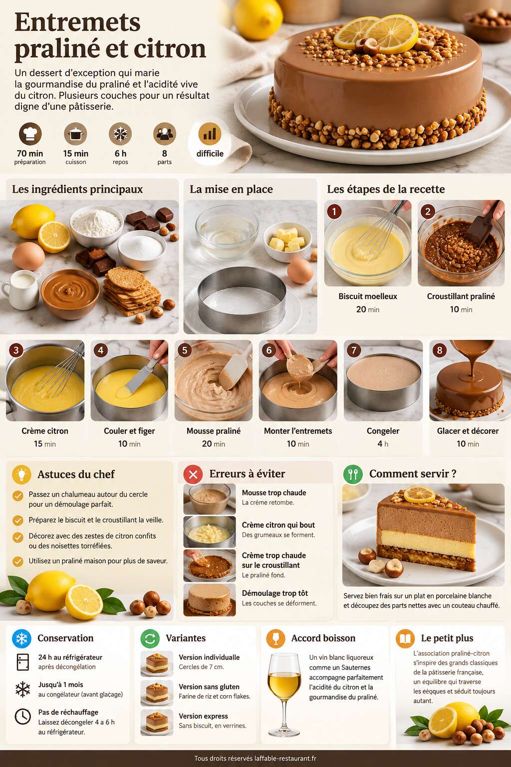 Fiche recette Recette d'entremets praliné et citron Fiche recette Recette d'entremets praliné et citron
