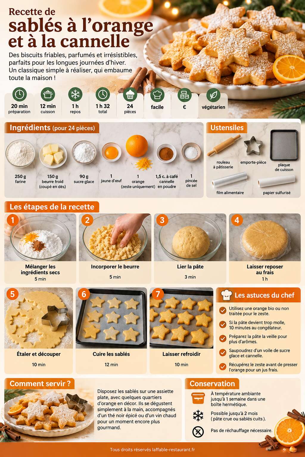 Fiche recette Recette de sablés à l'orange et à la cannelle Fiche recette Recette de sablés à l'orange et à la cannelle