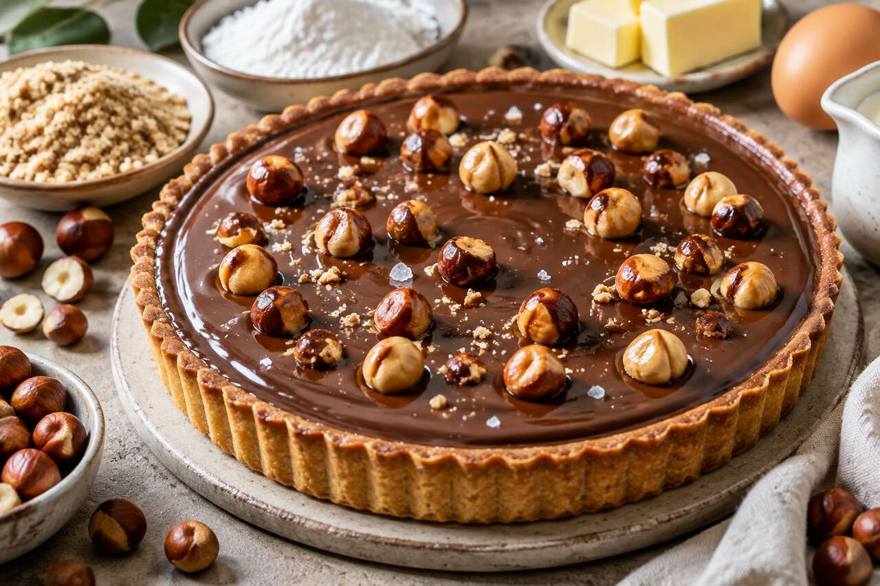 Recette de tarte au chocolat au lait et noisettes