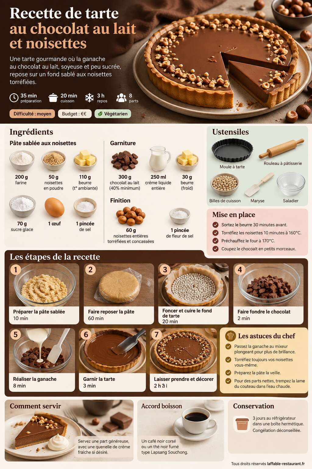 Fiche recette Recette de tarte au chocolat au lait et noisettes Fiche recette Recette de tarte au chocolat au lait et noisettes