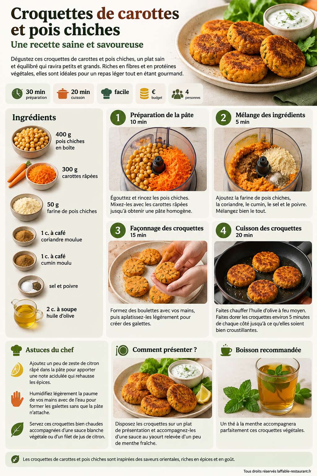 Fiche recette Croquettes de carottes et pois chiches : une recette saine et savoureuse Fiche recette Croquettes de carottes et pois chiches : une recette saine et savoureuse