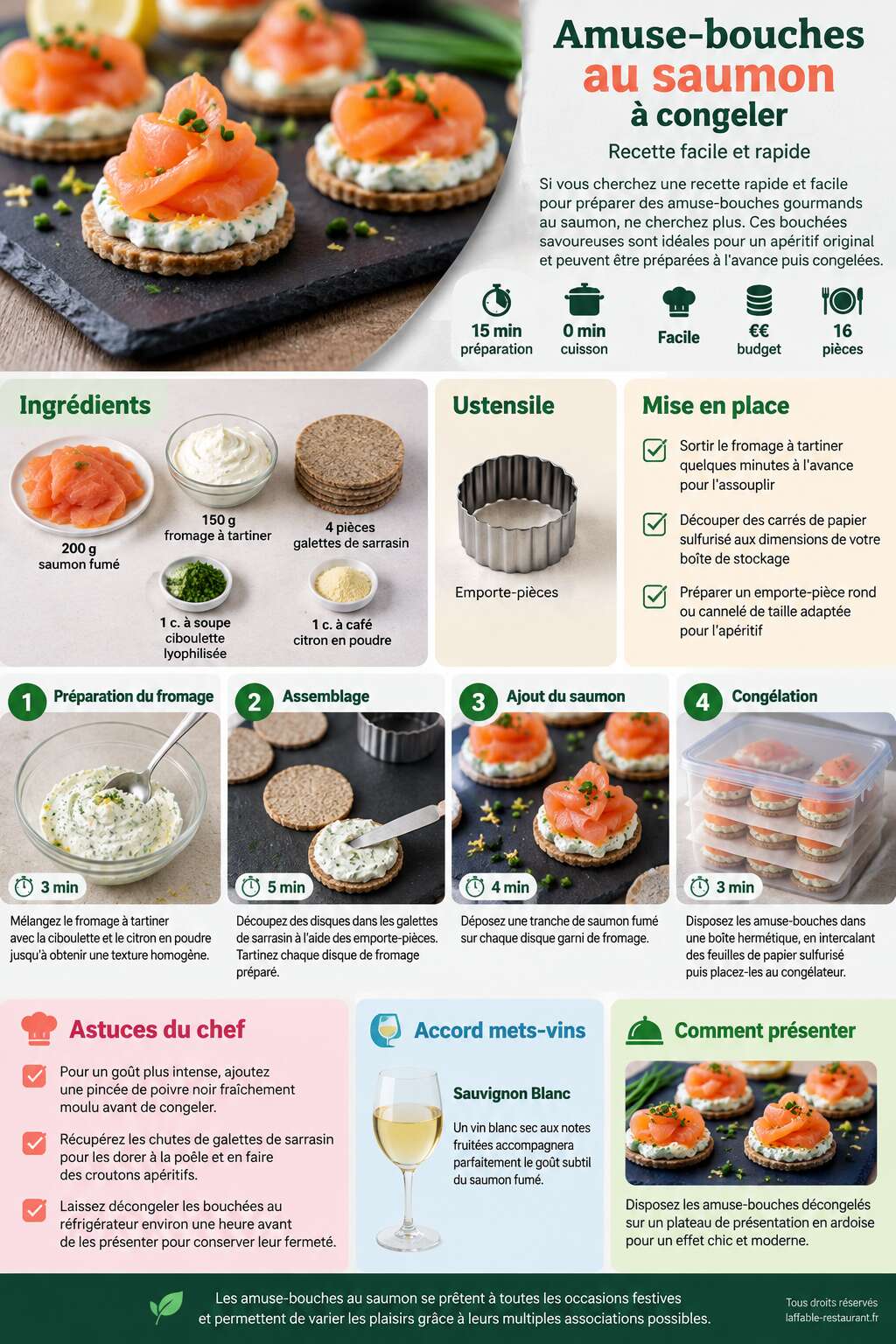 Fiche recette Amuse-bouches au saumon &agrave; congeler : recette facile et rapide