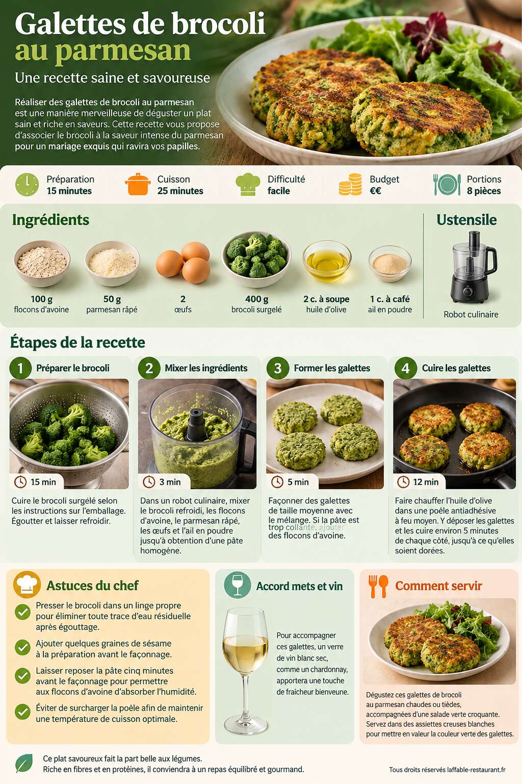 Fiche recette Galettes de brocoli au parmesan : recette saine et savoureuse