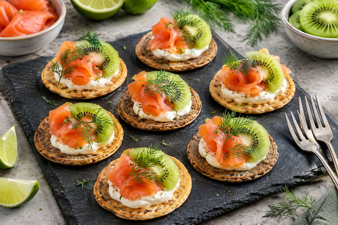 Blinis au saumon et kiwis : une recette originale et savoureuse