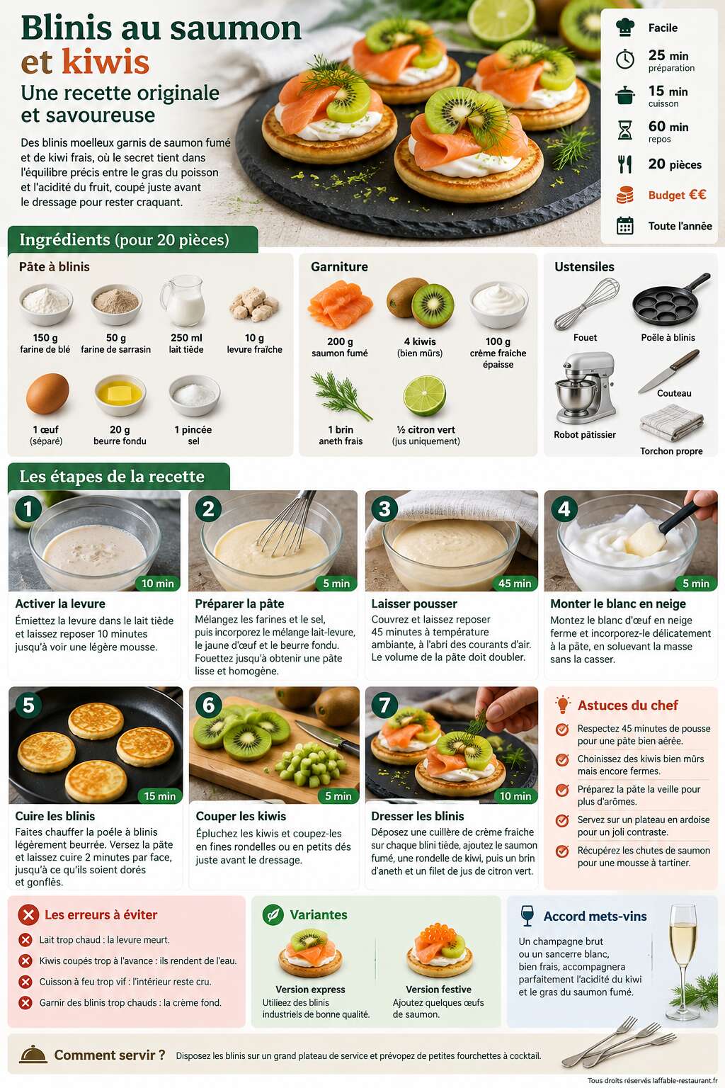 Fiche recette Blinis au saumon et kiwis : une recette originale et savoureuse Fiche recette Blinis au saumon et kiwis : une recette originale et savoureuse