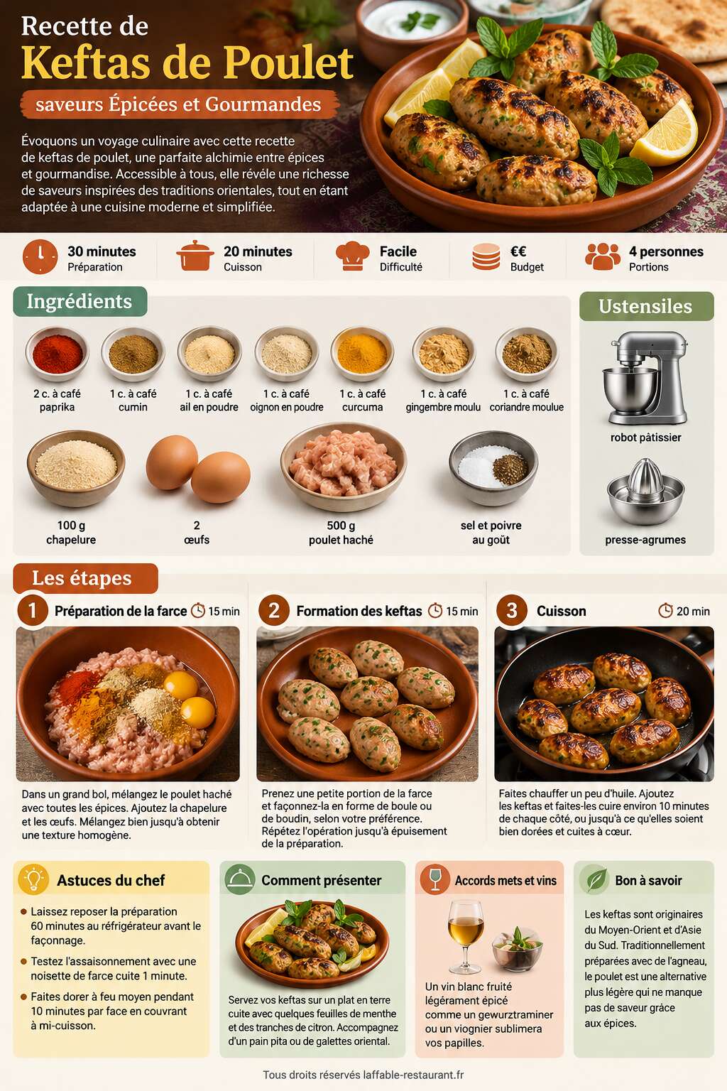 Fiche recette Recette de Keftas de Poulet : saveurs &Eacute;pic&eacute;es et Gourmandes