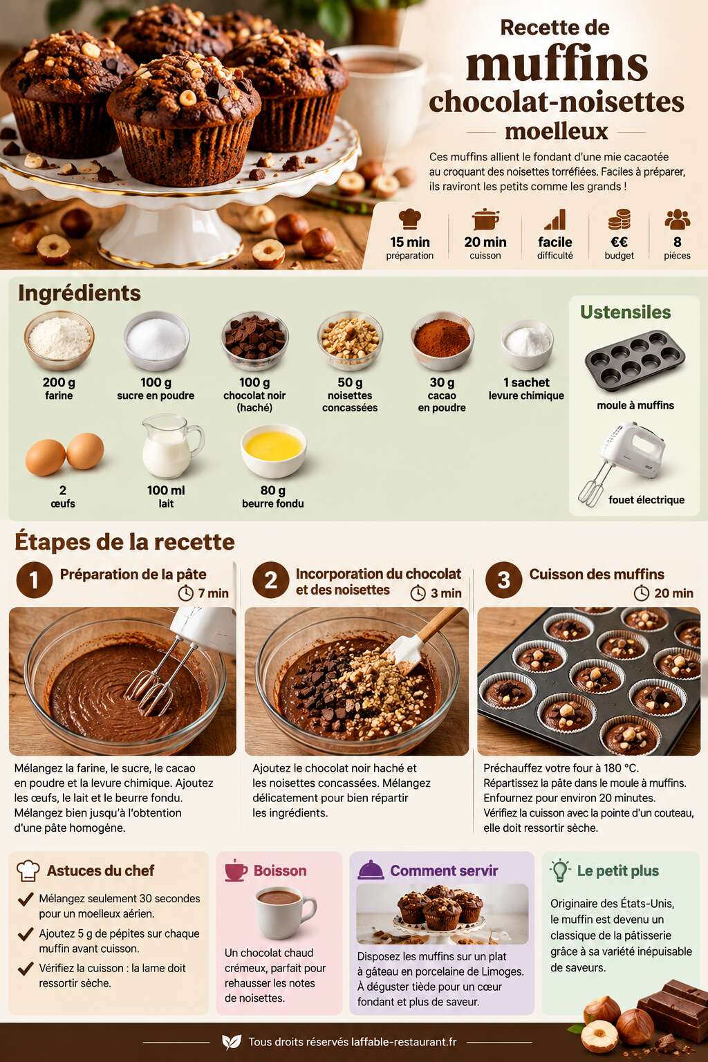 Fiche recette Recette de muffins chocolat-noisettes moelleux Fiche recette Recette de muffins chocolat-noisettes moelleux