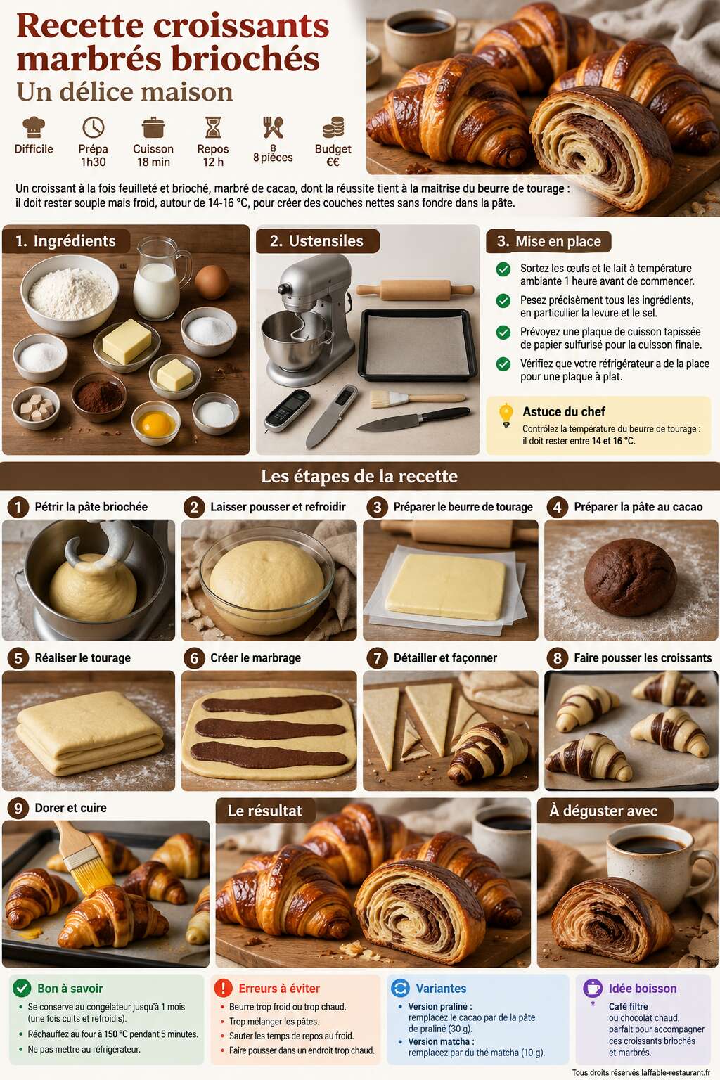 Fiche recette Recette croissants marbrés briochés : un délice maison Fiche recette Recette croissants marbrés briochés : un délice maison