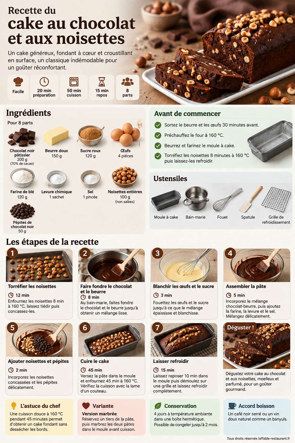 Fiche recette Recette du cake au chocolat et aux noisettes Fiche recette Recette du cake au chocolat et aux noisettes