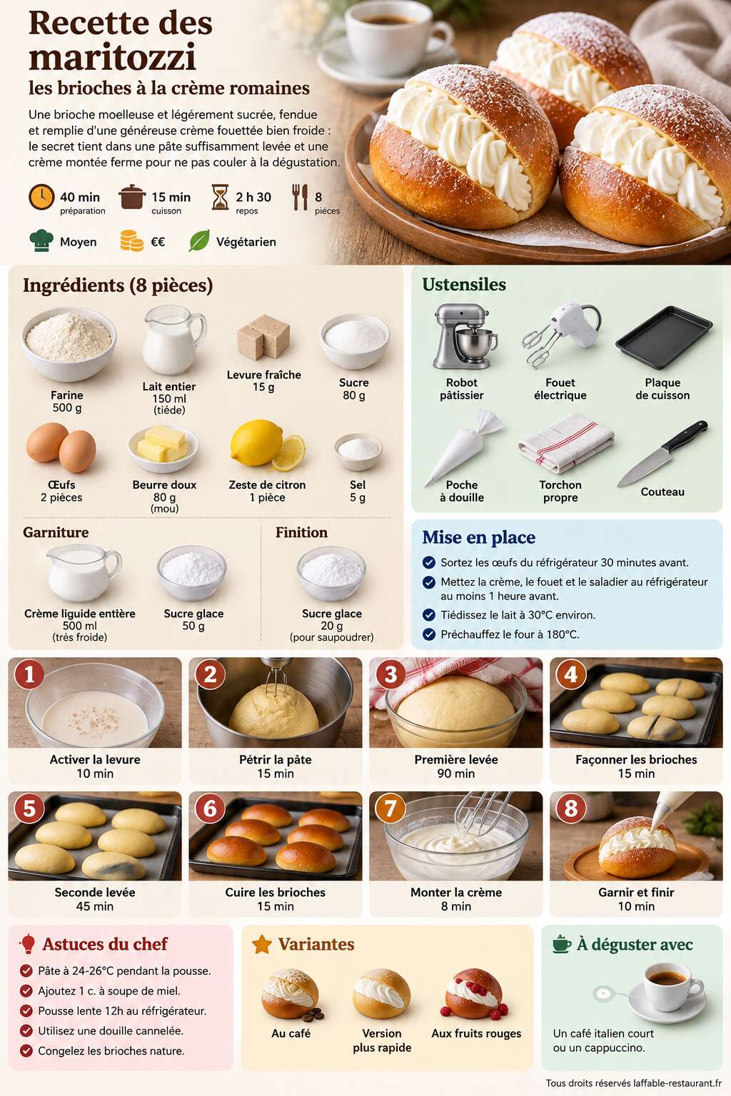 Fiche recette Recette des maritozzi : les brioches à la crème romaines Fiche recette Recette des maritozzi : les brioches à la crème romaines
