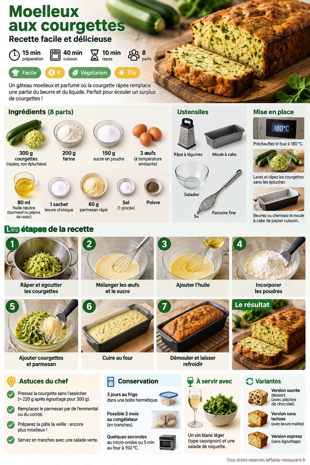 Fiche recette Moelleux aux courgettes : recette facile et délicieuse Fiche recette Moelleux aux courgettes : recette facile et délicieuse