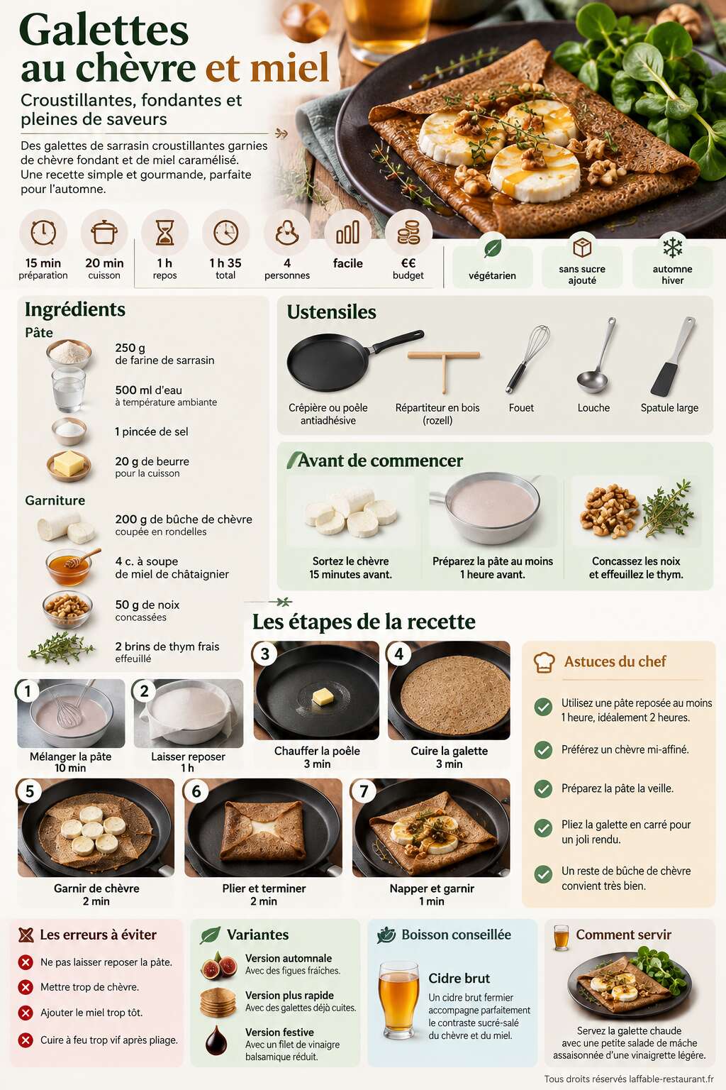Fiche recette Recette de galettes au chèvre et miel Fiche recette Recette de galettes au chèvre et miel