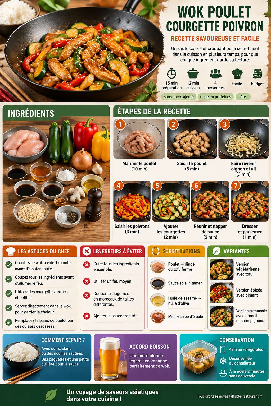 Fiche recette Wok poulet courgette poivron : recette savoureuse et facile Fiche recette Wok poulet courgette poivron : recette savoureuse et facile
