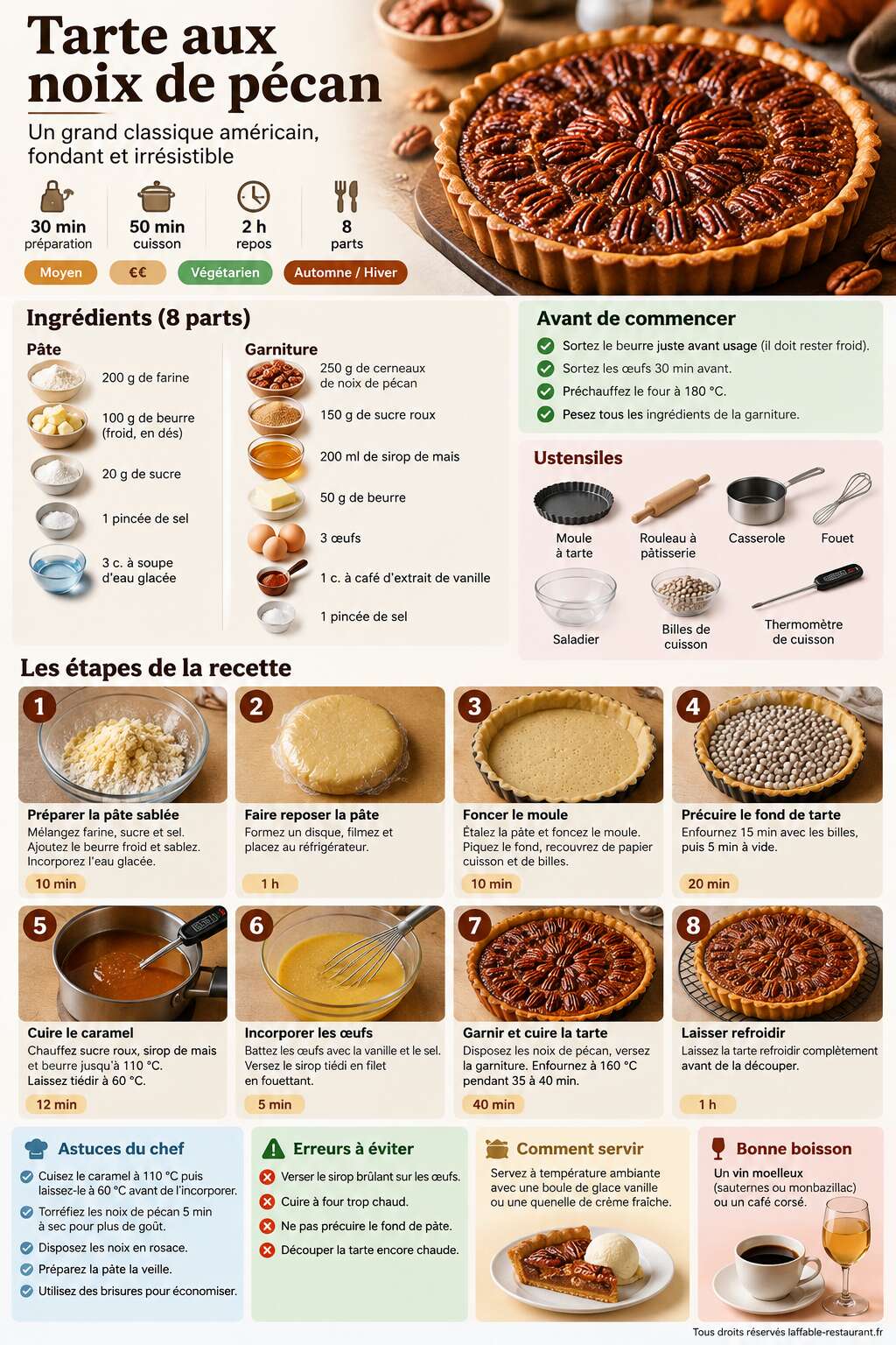 Fiche recette Recette de tarte aux noix de p&eacute;can