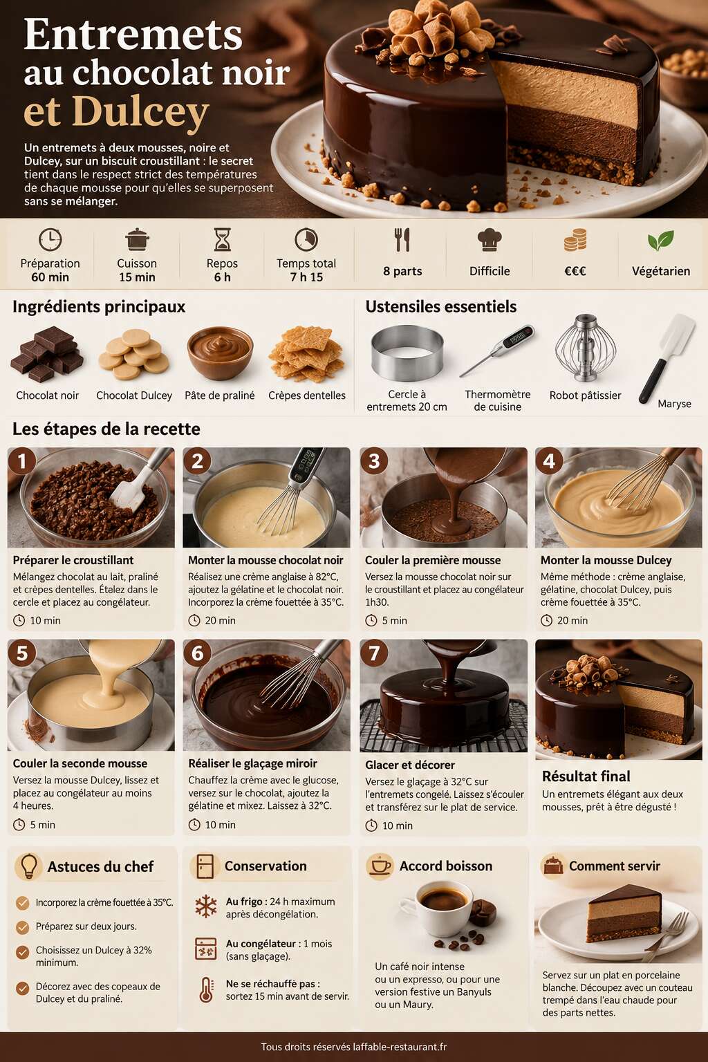Fiche recette Recette d'entremets au chocolat noir et Dulcey Fiche recette Recette d'entremets au chocolat noir et Dulcey