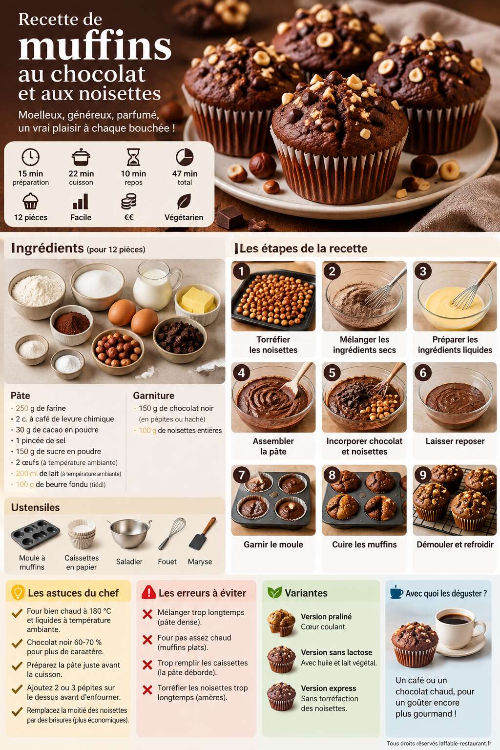 Fiche recette Recette de muffins au chocolat et aux noisettes