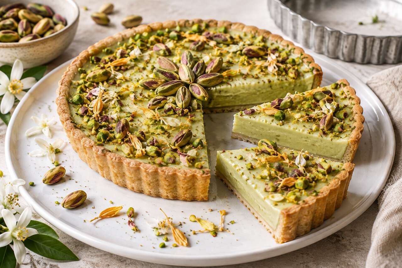Recette de tarte à la pistache et à la fleur d'oranger