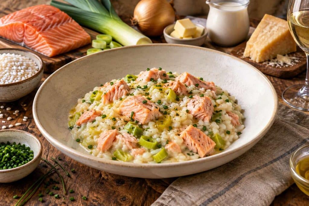 Risotto poireaux saumon : recette gourmande et facile