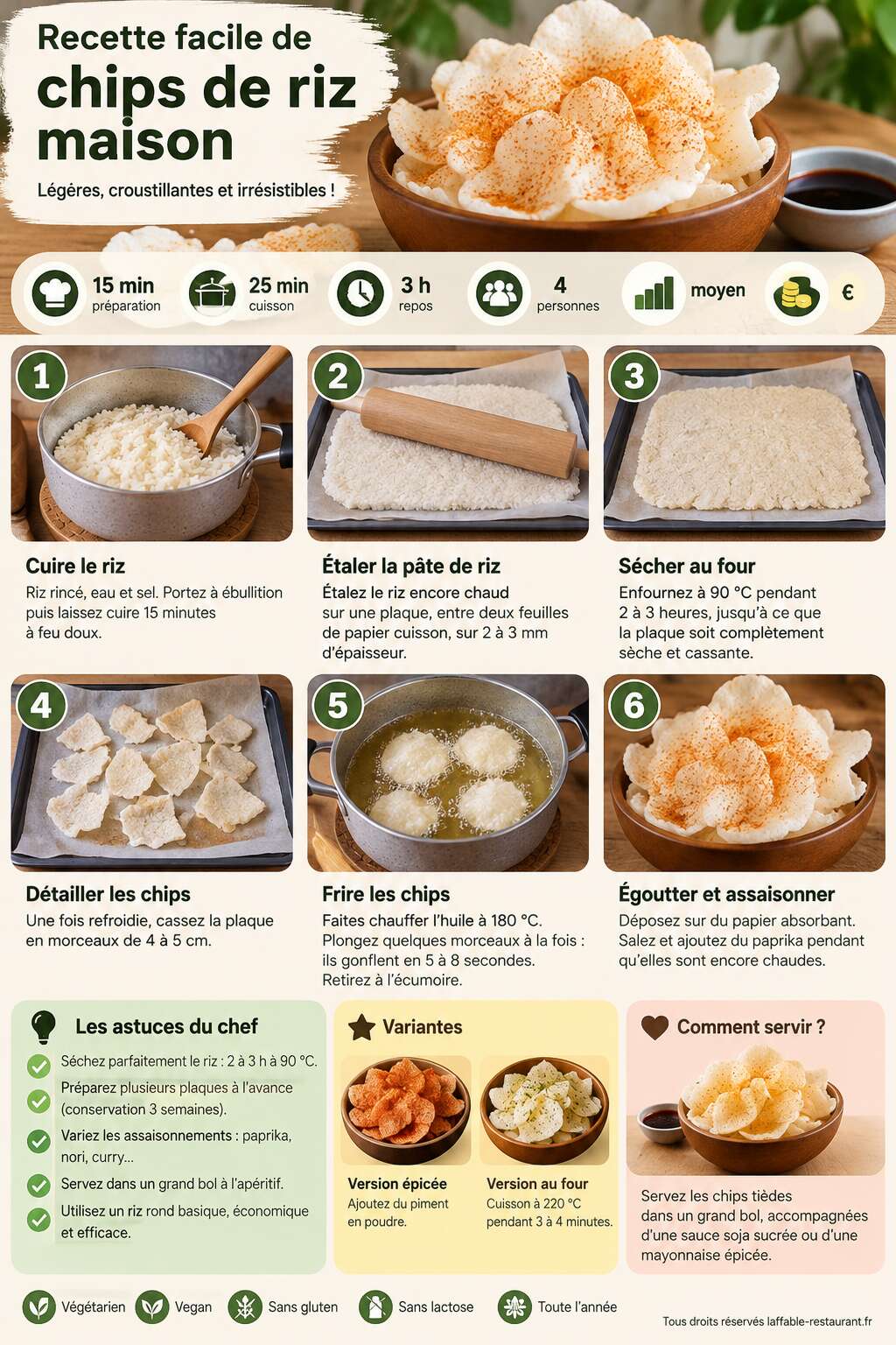 Fiche recette Recette facile de chips de riz maison