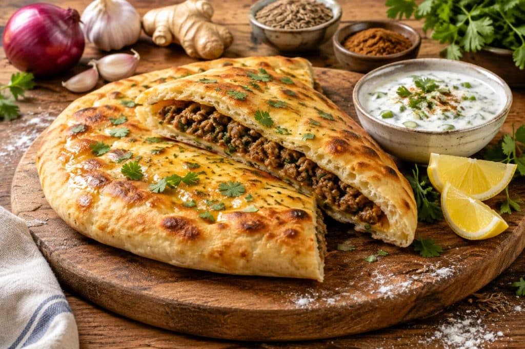 Naan farci à la viande hachée : recette savoureuse