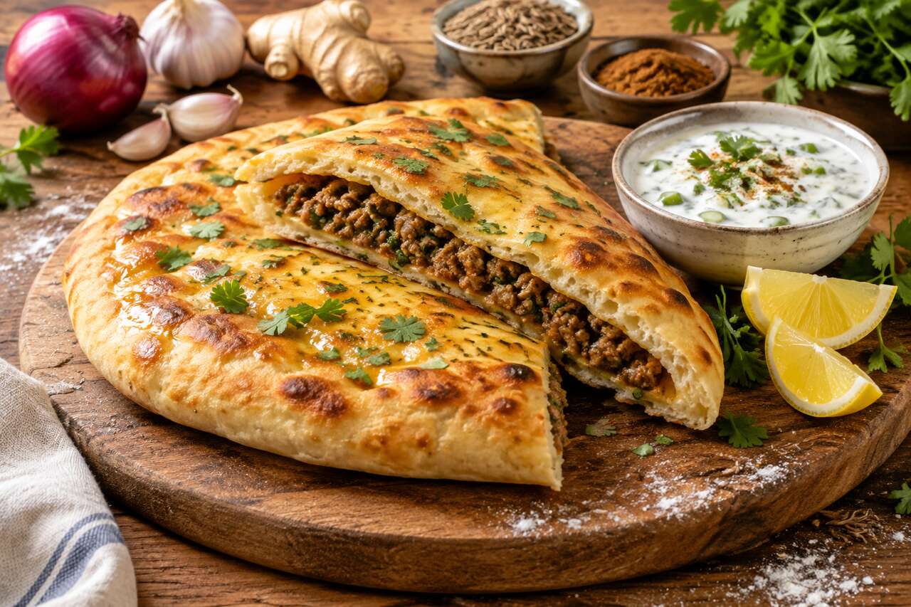 Naan farci à la viande hachée : recette savoureuse