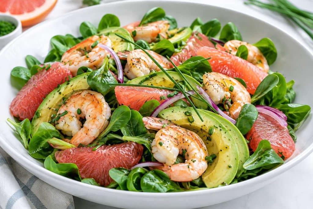 Salade crevettes, avocat et pamplemousse : recette fraîche et santé