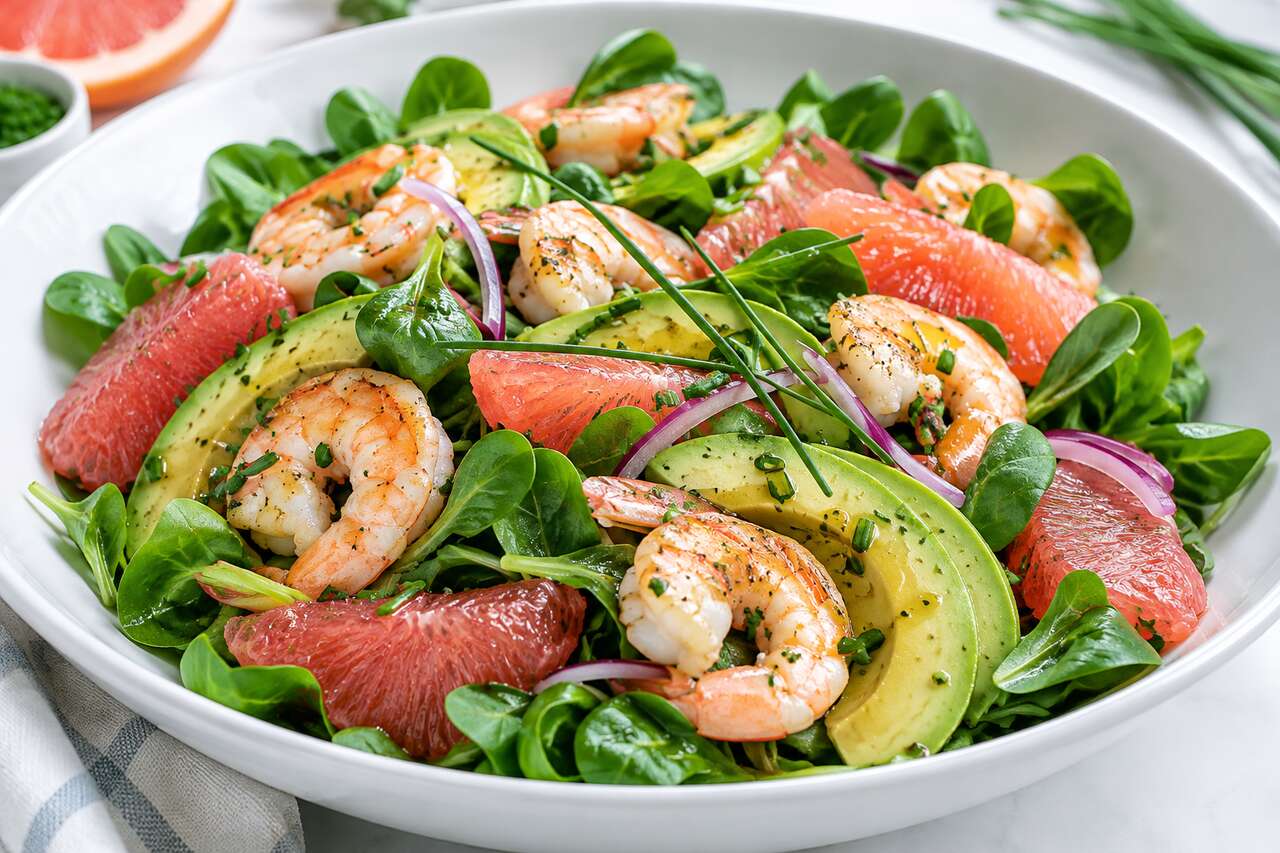 Salade crevettes, avocat et pamplemousse : recette fraîche et santé