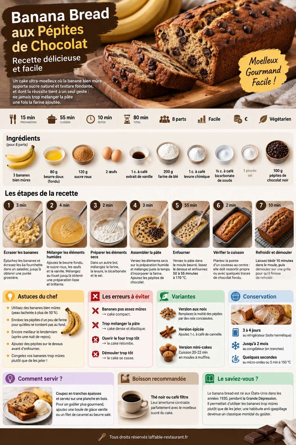 Fiche recette Banana Bread aux Pépites de Chocolat : recette délicieuse et facile Fiche recette Banana Bread aux Pépites de Chocolat : recette délicieuse et facile