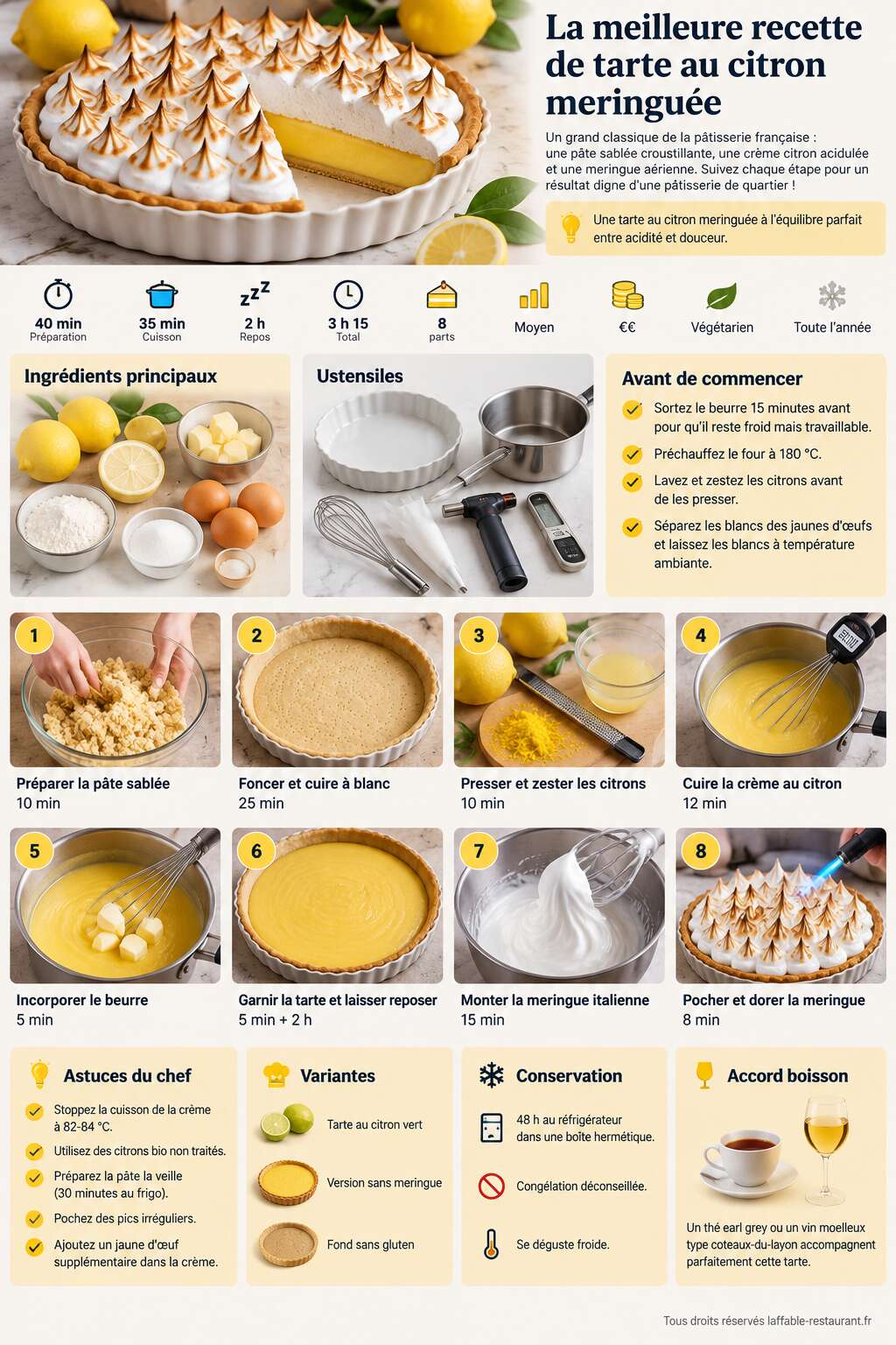 Fiche recette La meilleure recette de tarte au citron meringu&eacute;e