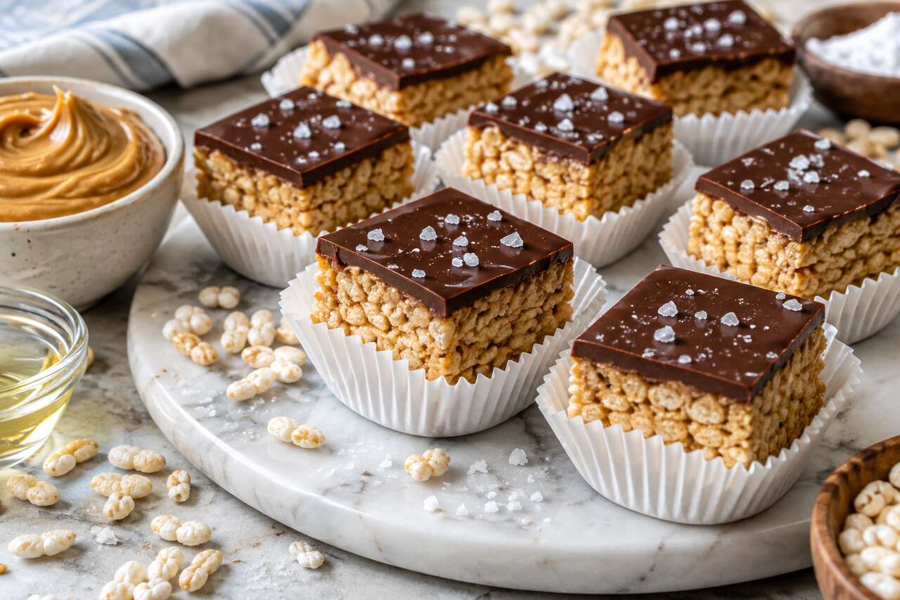 Carrés croustillants au beurre de cacahuète : recette gourmande