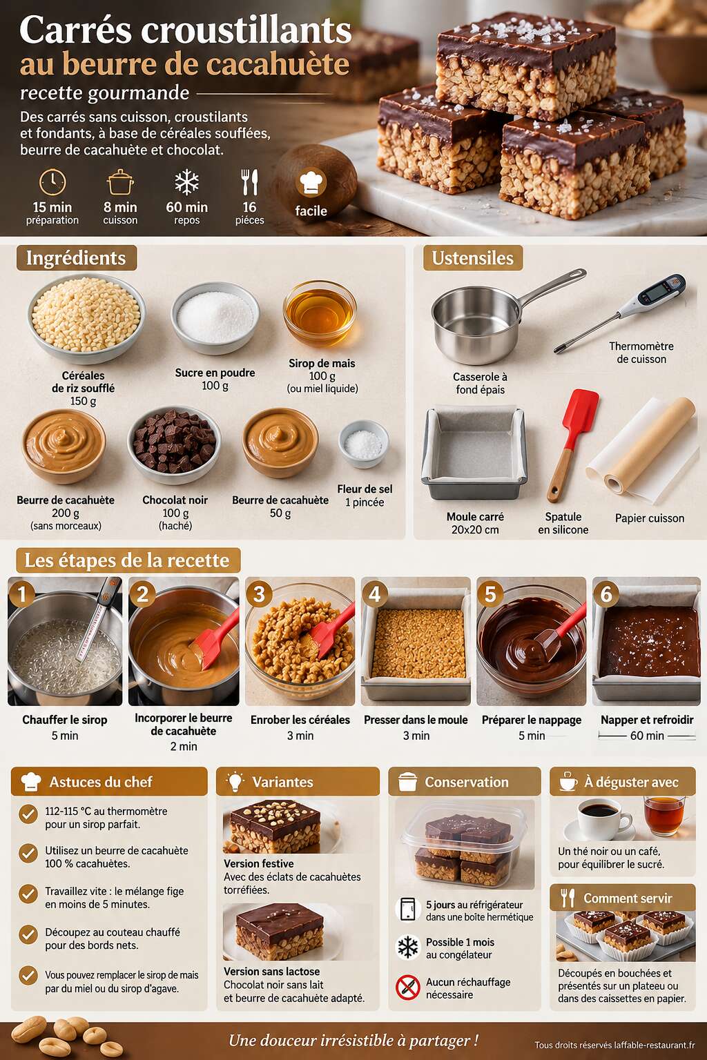 Fiche recette Carr&eacute;s croustillants au beurre de cacahu&egrave;te : recette gourmande