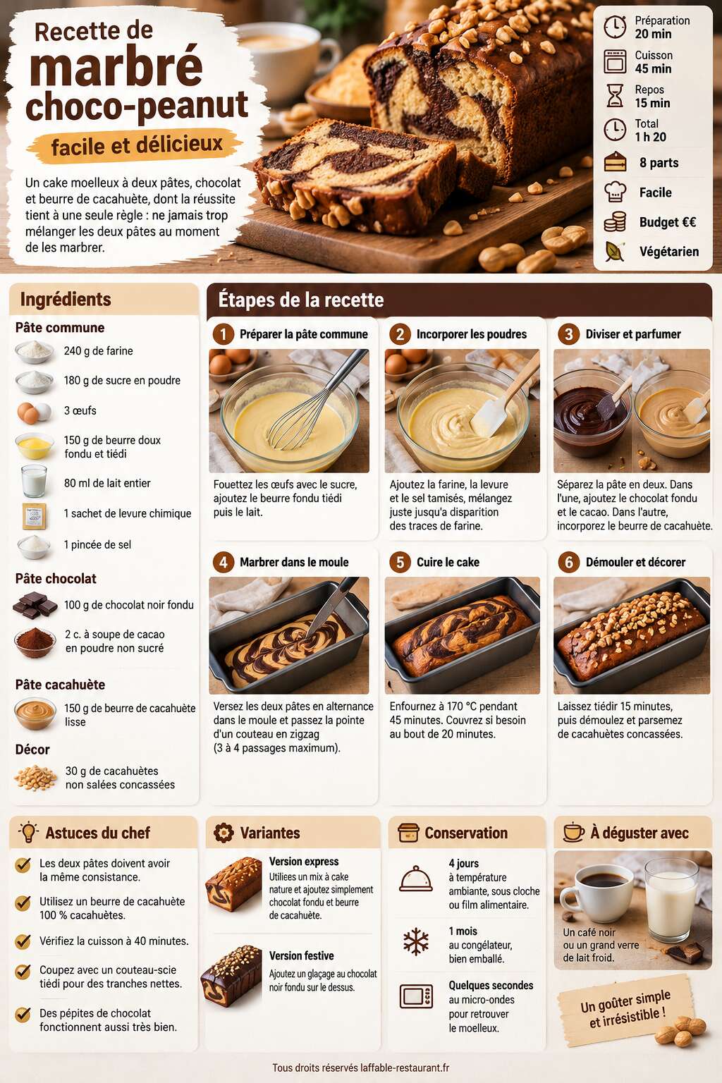 Fiche recette Recette de marbr&eacute; choco-peanut facile et d&eacute;licieux