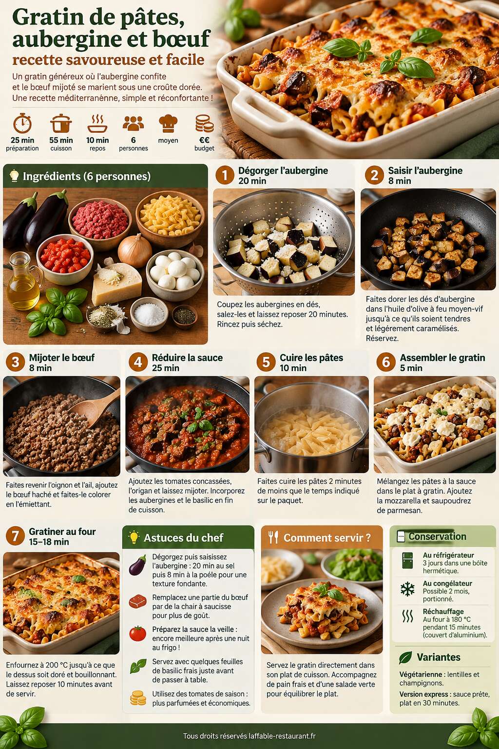 Fiche recette Gratin de pâtes, aubergine et bœuf : recette savoureuse et facile Fiche recette Gratin de pâtes, aubergine et bœuf : recette savoureuse et facile
