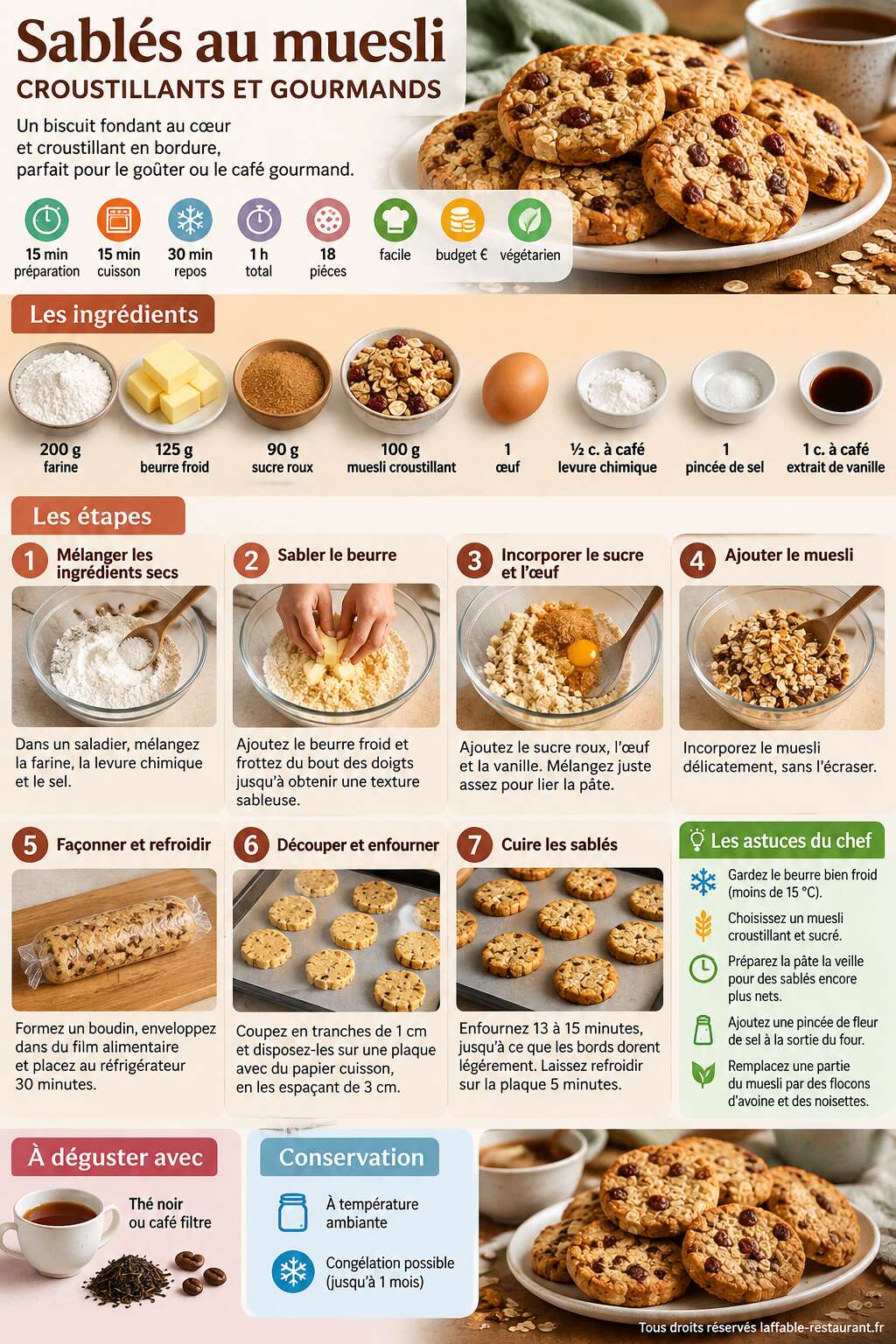 Fiche recette Recette de sablés au muesli croustillants et gourmands Fiche recette Recette de sablés au muesli croustillants et gourmands