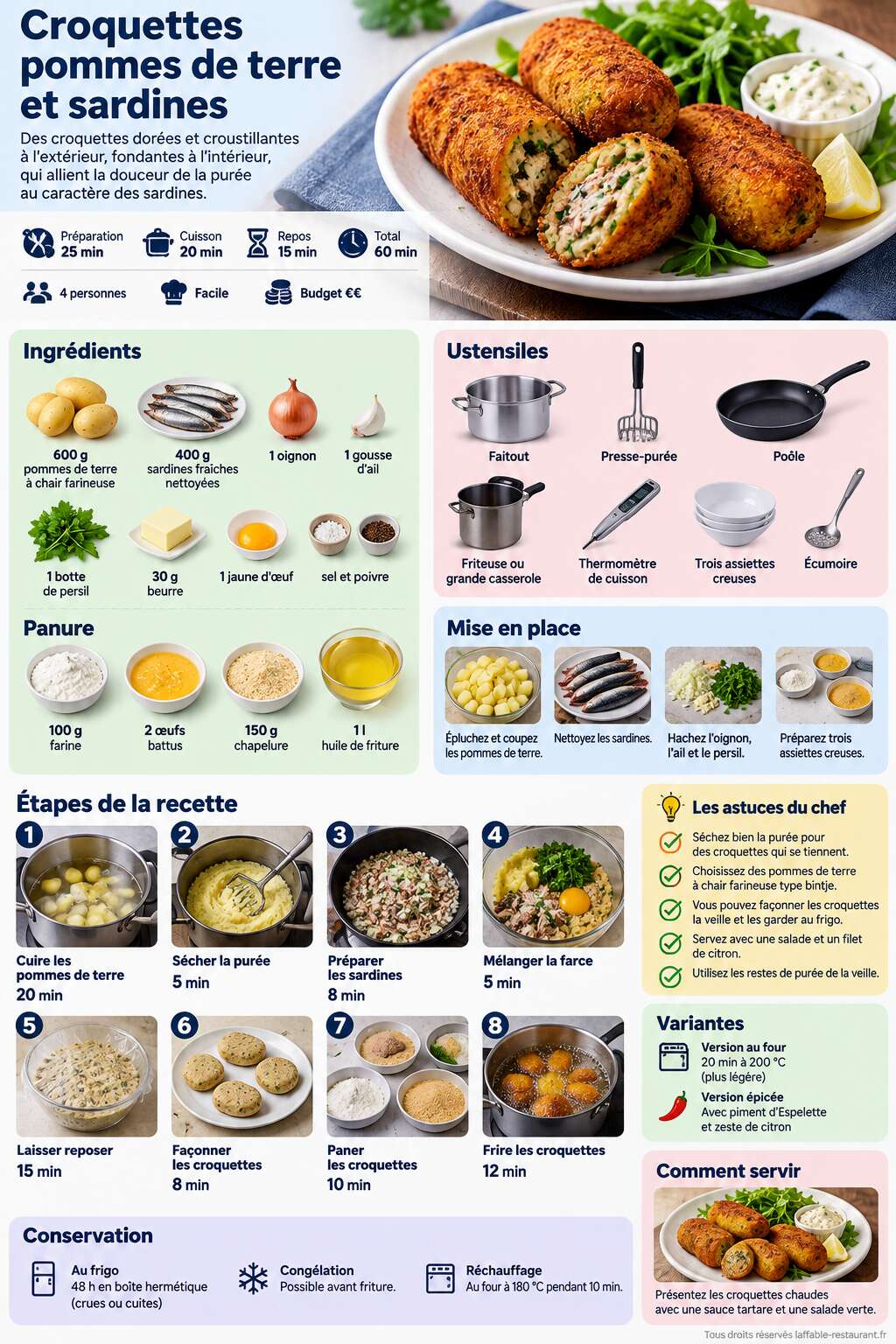 Fiche recette Recette de croquettes pommes de terre et sardines