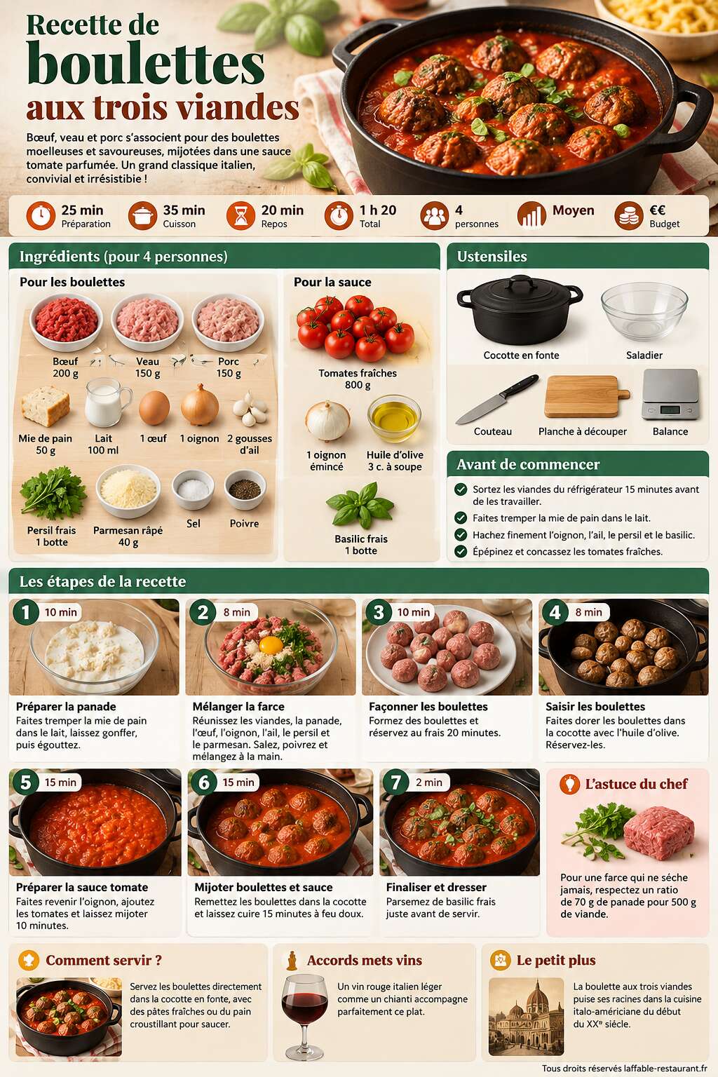 Fiche recette Recette de boulettes aux trois viandes Fiche recette Recette de boulettes aux trois viandes